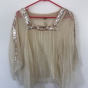Sequin chiffon bell sleeve top